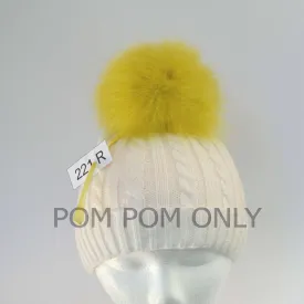 6" Yellow fox fur pom pom with ribbons