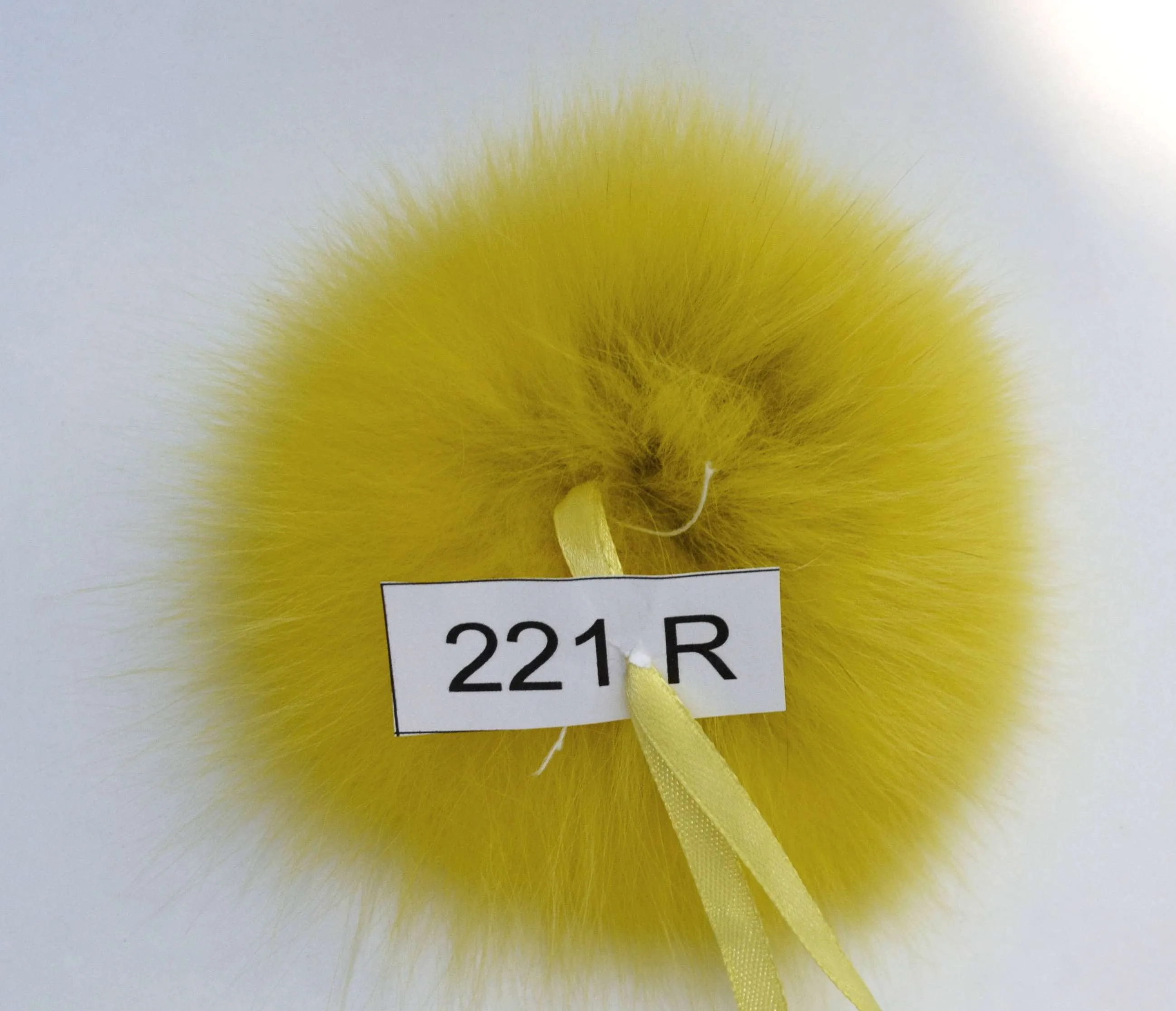 6" Yellow fox fur pom pom with ribbons