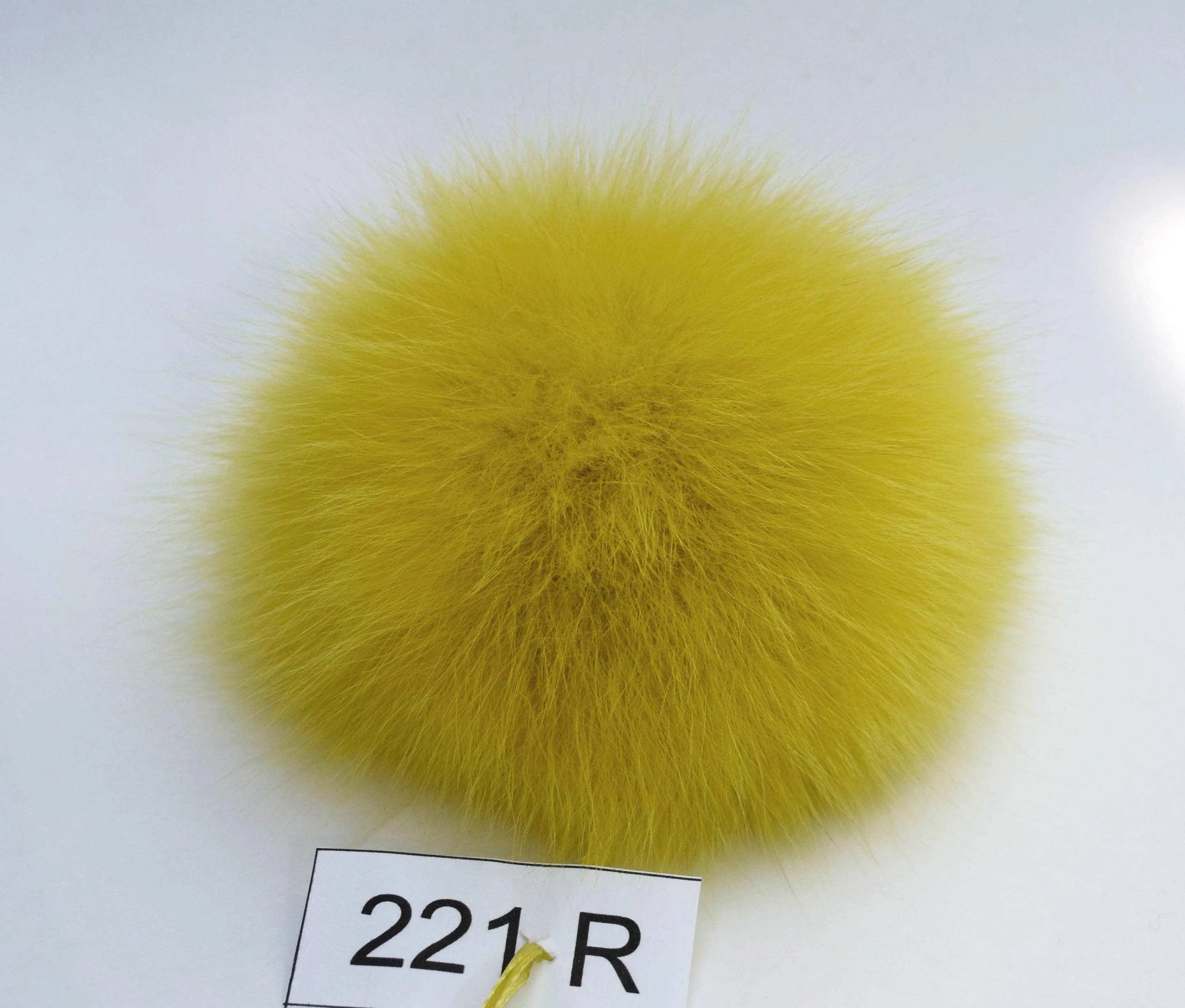 6" Yellow fox fur pom pom with ribbons