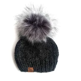 Adult Pom Pom Hat | Charcoal Gray Beanie