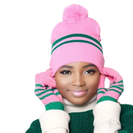 AKA Inspired Pink Two Stripe Green Beanie