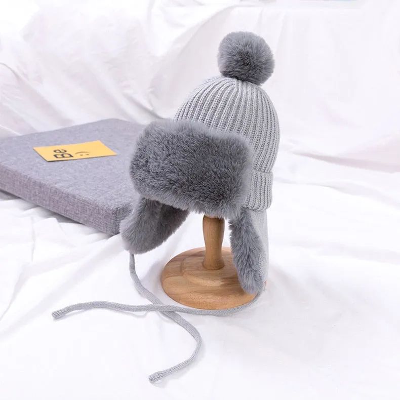 Baby Boys Girls Hat Kids Children Ear Flap Muff Winter Warm Plush Cotton Cap Outdoor Warm Knitted Beanie Gifts Hat