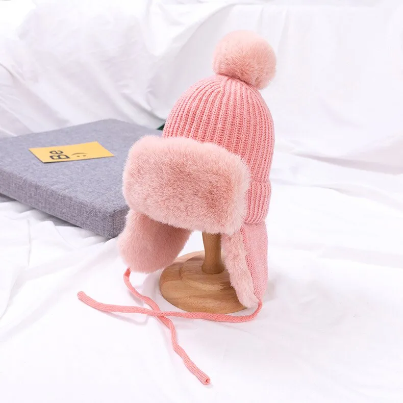 Baby Boys Girls Hat Kids Children Ear Flap Muff Winter Warm Plush Cotton Cap Outdoor Warm Knitted Beanie Gifts Hat