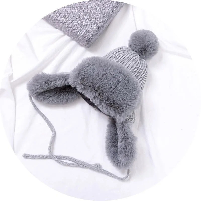 Baby Boys Girls Hat Kids Children Ear Flap Muff Winter Warm Plush Cotton Cap Outdoor Warm Knitted Beanie Gifts Hat