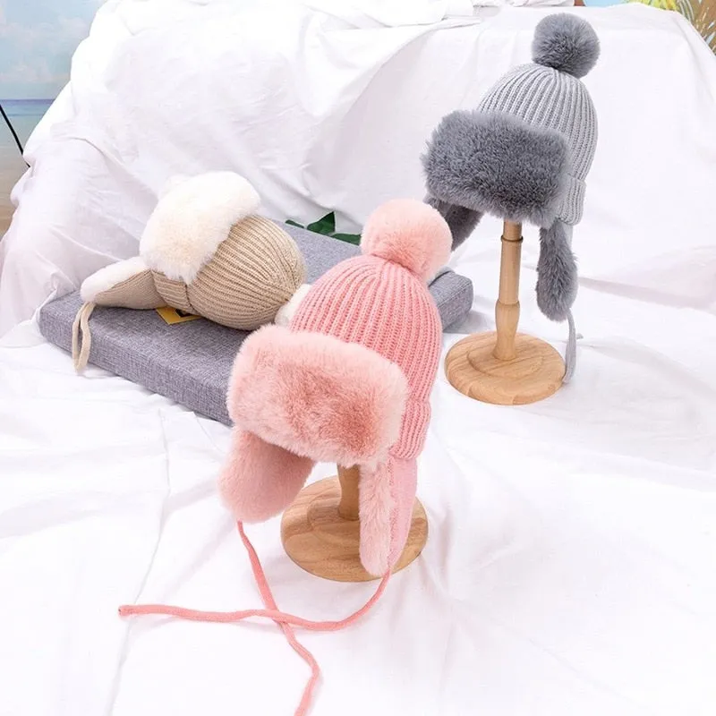 Baby Boys Girls Hat Kids Children Ear Flap Muff Winter Warm Plush Cotton Cap Outdoor Warm Knitted Beanie Gifts Hat