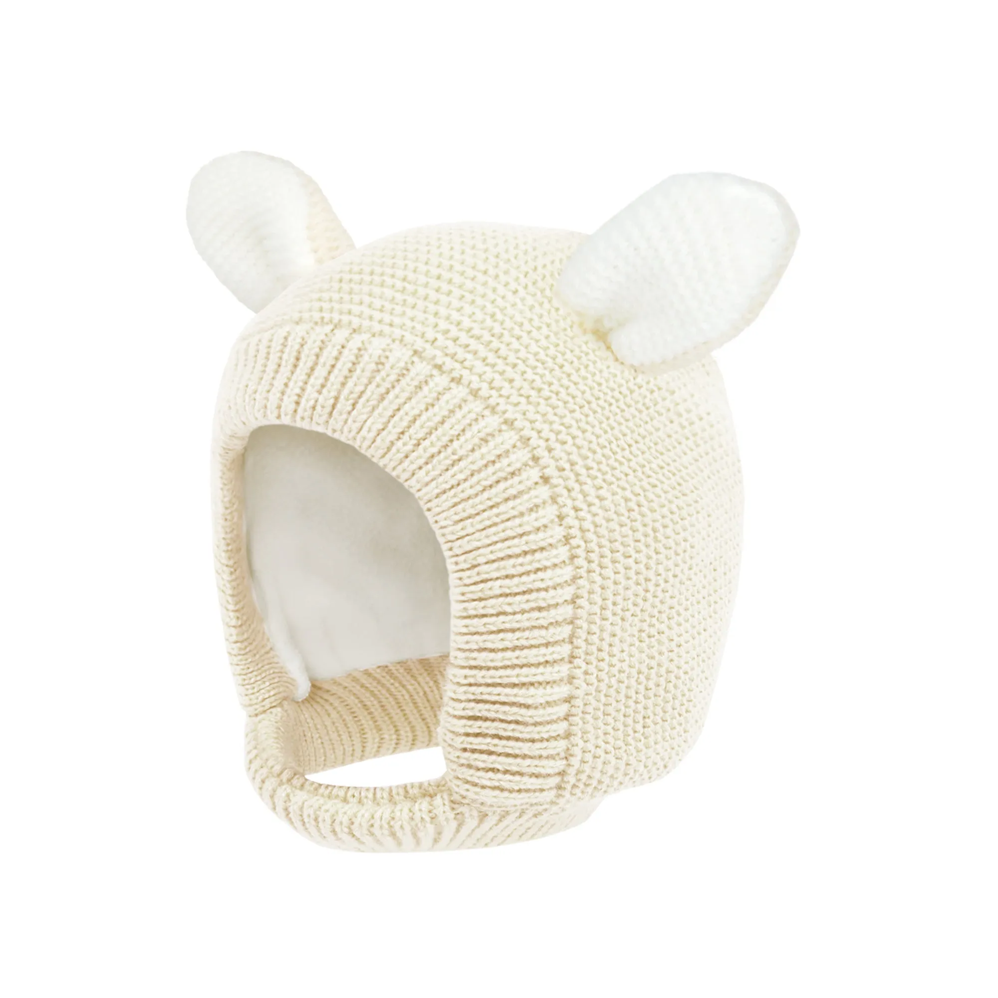 Baby Winter Knit Hat Earflap Toddler Fleece Lined Hat | Ivory