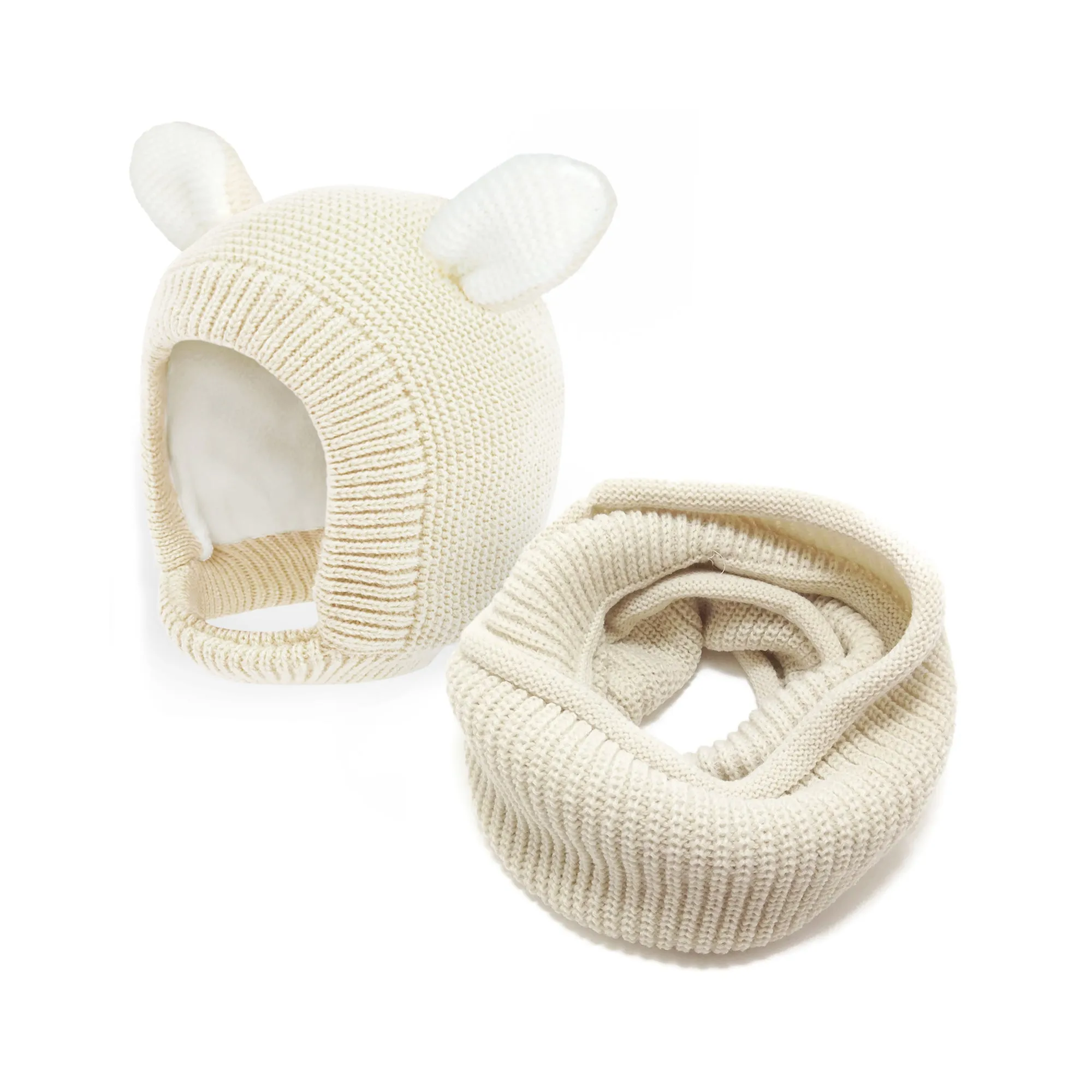 Baby Winter Knit Hat Earflap Toddler Fleece Lined Hat | Ivory