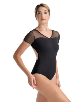 Ballet Rosa Monia V Neck Embroidered Open Back Mesh Cap Sleeve Leotard - Womens