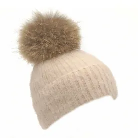 Beanie/Raccoon PomPom - Beige