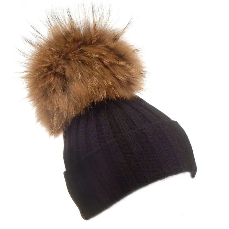 Beanie/Raccoon PomPom - Jet