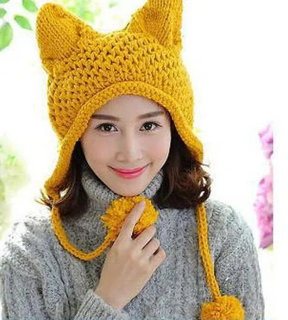 Cat Ears Hat with Pompom, Cute Knit Cat Ear Beanie, Cat Beanie, Cat Hat, Chunky Knit, Winter Accessories, Cat Ear Beanie, Cat Lover Gift