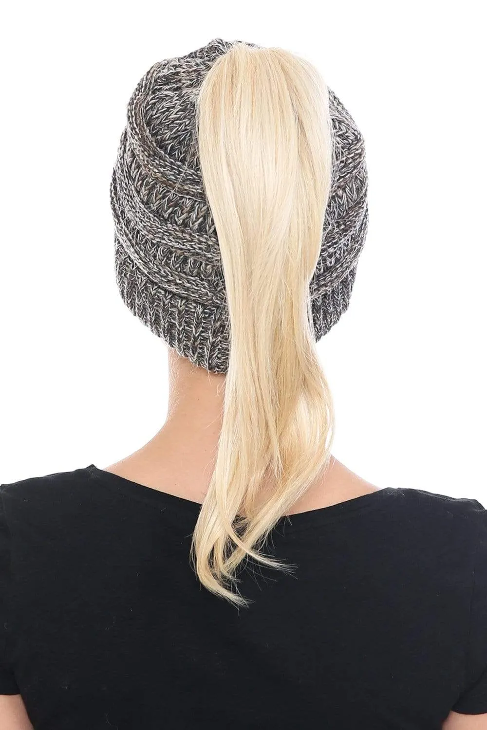 C.C MB816 - Soft Stretch Cable Knit Warm Ponytail Hat 4 Toned Mixed Multi Color Beanie