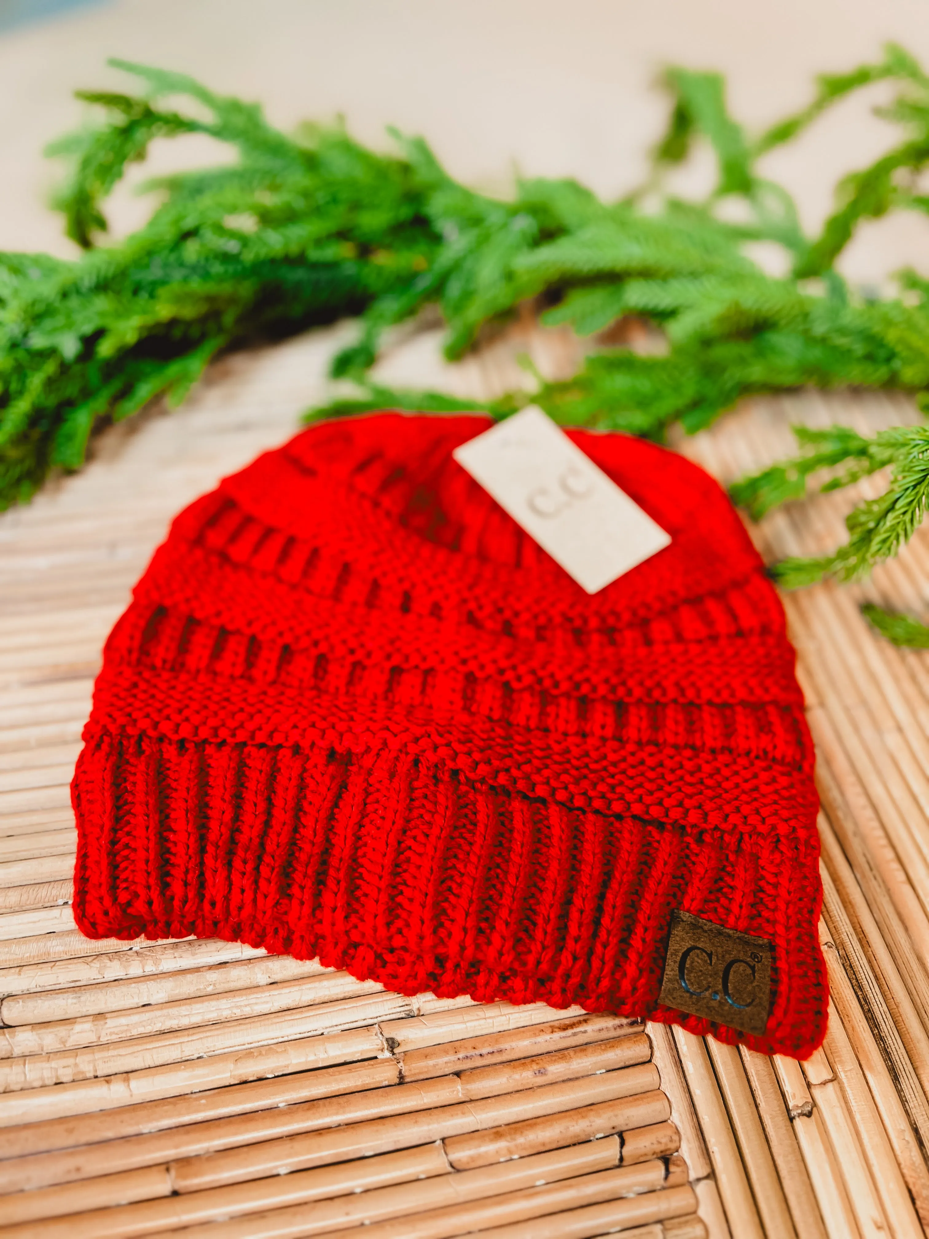 C.C Solid Ribbed Beanie - Red