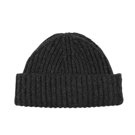 Charcoal Grey Cashmere Ribbed Short Beanie