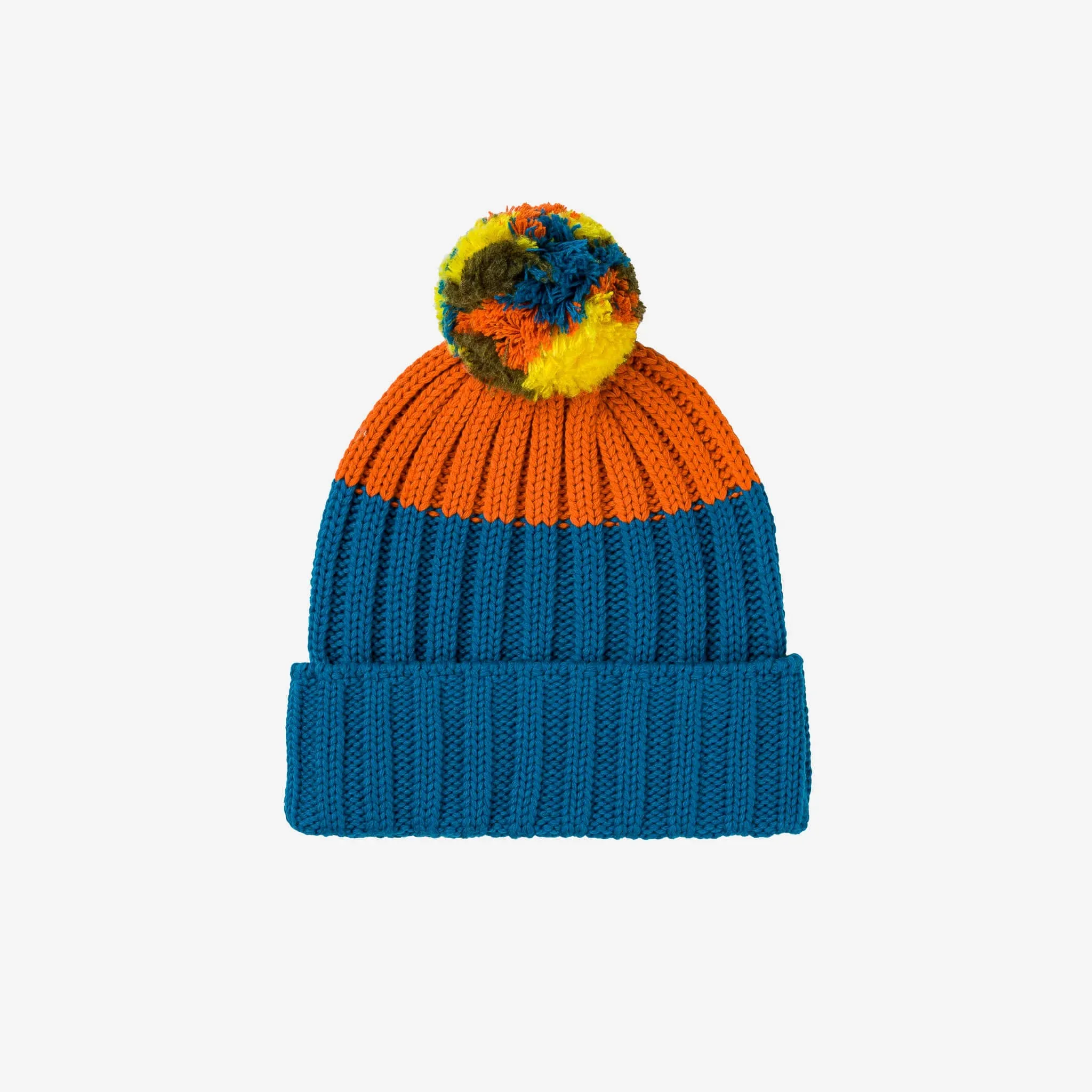 Chunky Colorblock Pom Beanie- Teal