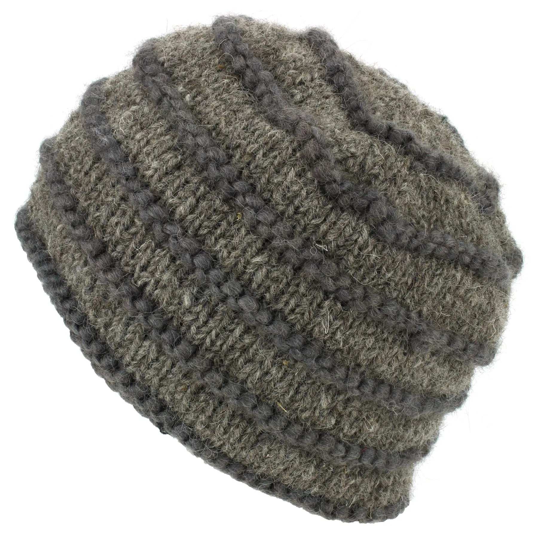 Chunky Ribbed Wool Knit Beanie Hat with Space Dye Design - Oatmeal