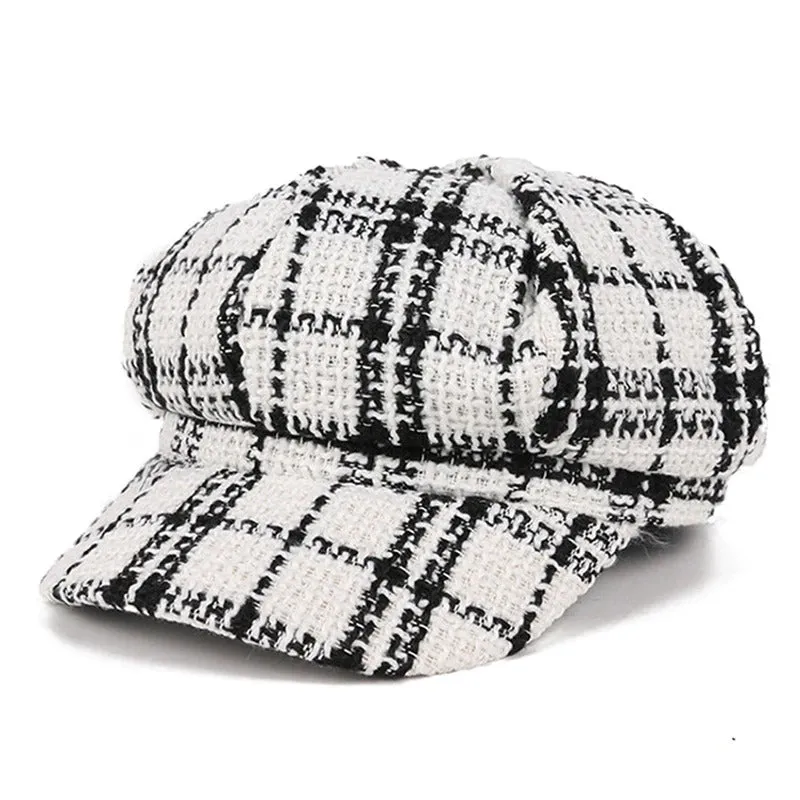 Classic Military Style Winter Plaid Pattern Beret Hats