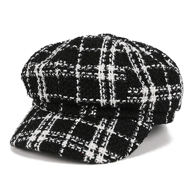 Classic Military Style Winter Plaid Pattern Beret Hats