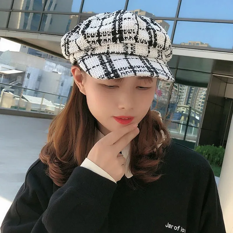 Classic Military Style Winter Plaid Pattern Beret Hats