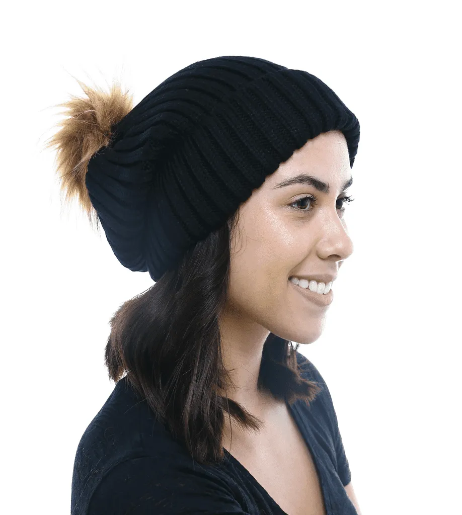 Extra Large Satin Lined Winter Hat w Detachable Pom Pom