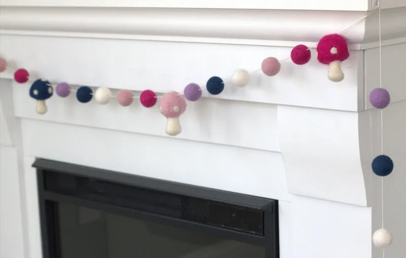 Felt Mushroom Garland- Pink, Purple, Blue