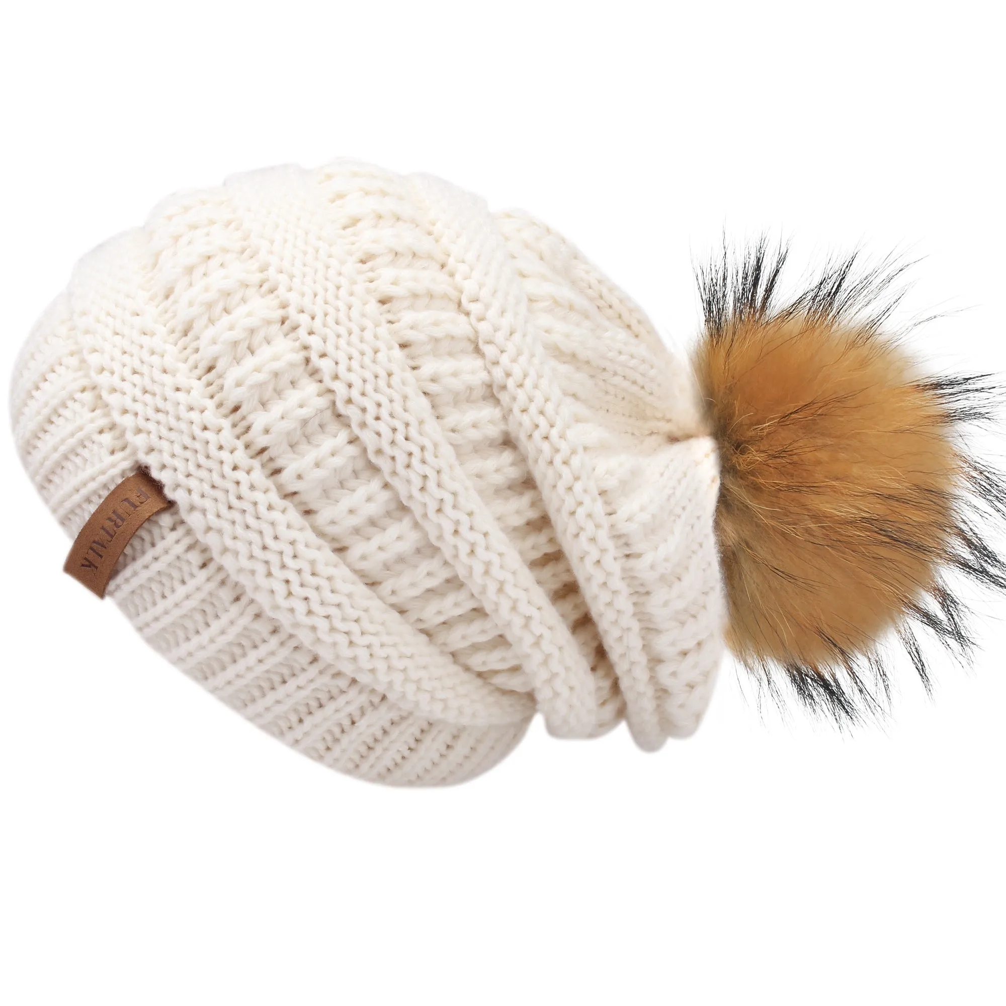 FURTALK Women Winter Slouchy Real Fur Pompom Hats Drop Shipping A003