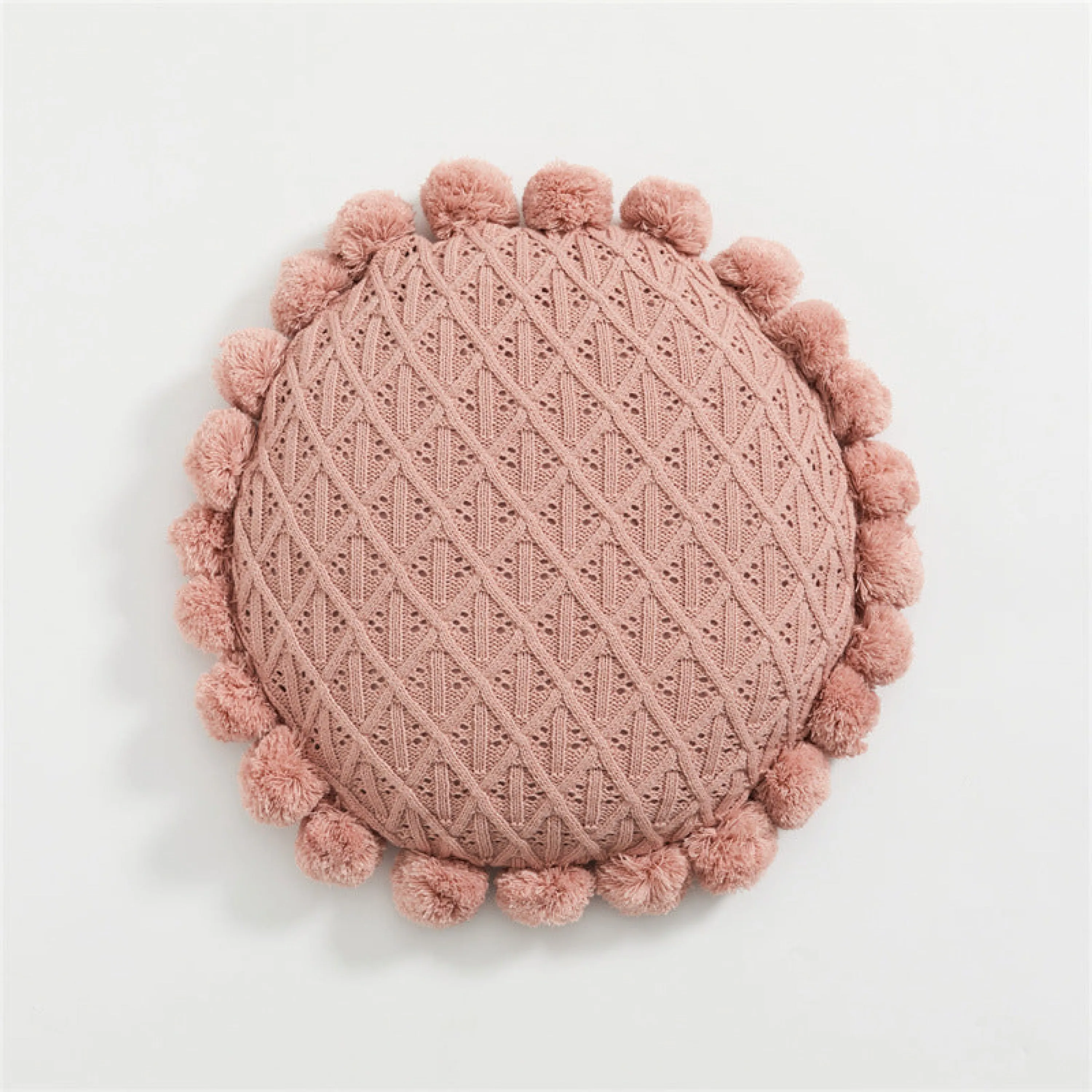 Fuzzy Ball Round Pillow / White