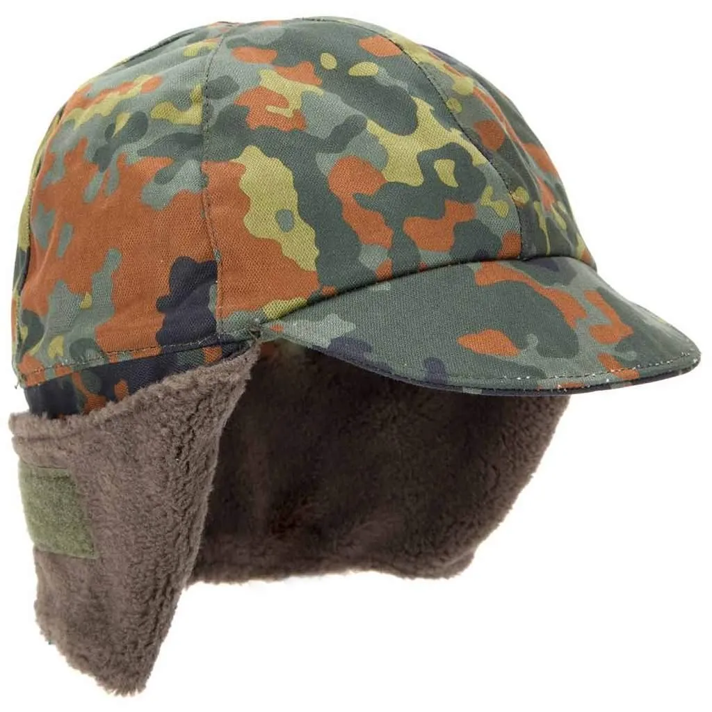 Genuine German Army Military Winter Pile Cap flecktarn hat warm cold weather