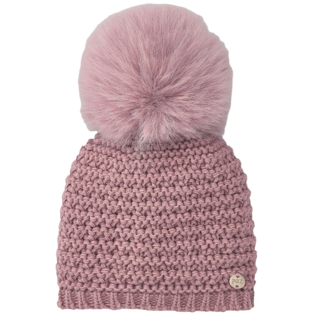 Girls Pink Knitted Hat with Faux Fur