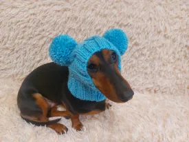 Hat for dog with two pompons, hat for dachshund with two pompons