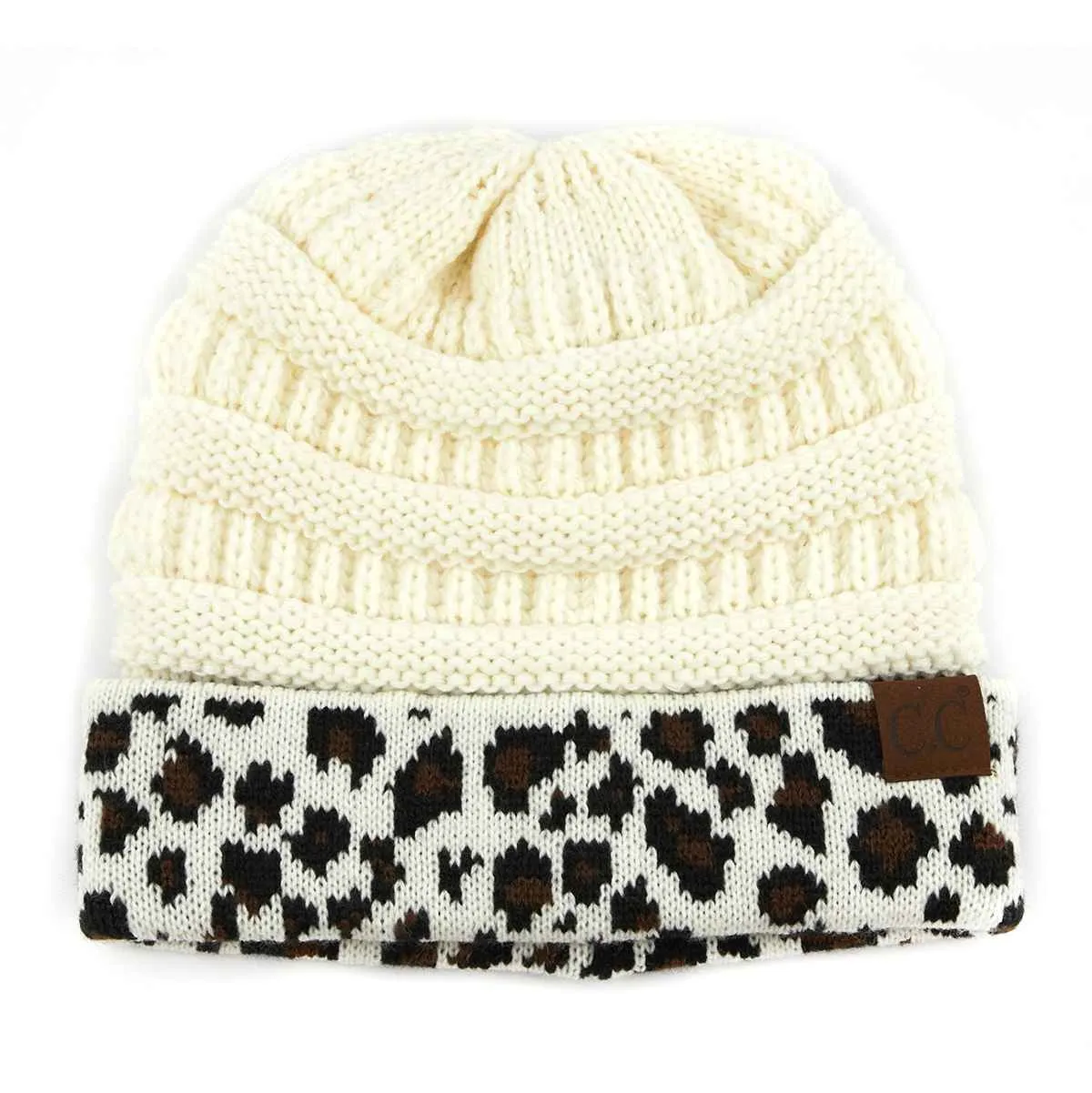 HAT80 Leopard Cuff Rib Beanie