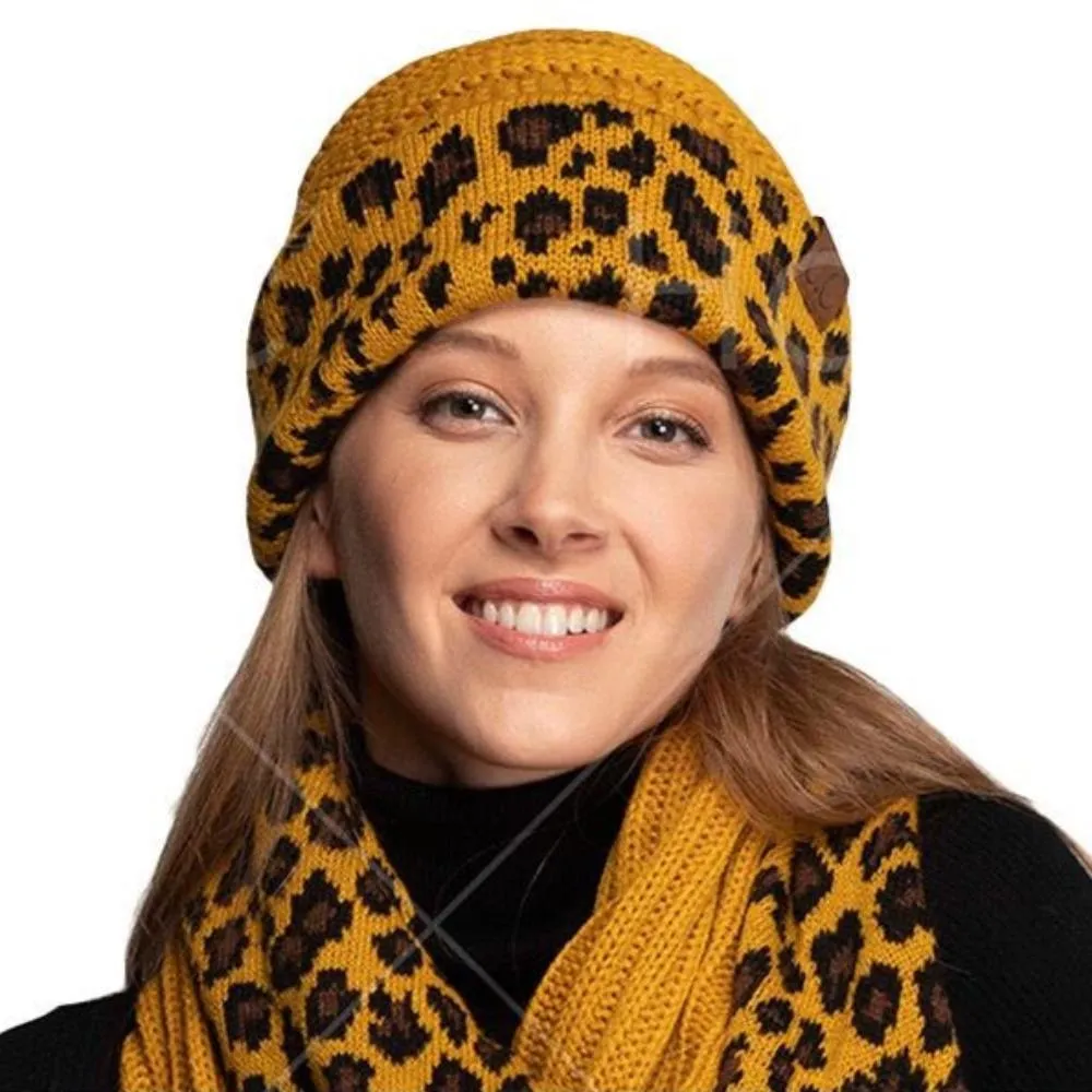 HAT80 Leopard Cuff Rib Beanie