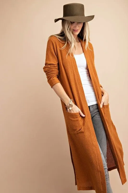 Hazel Open Front Long Pocket Cardigan