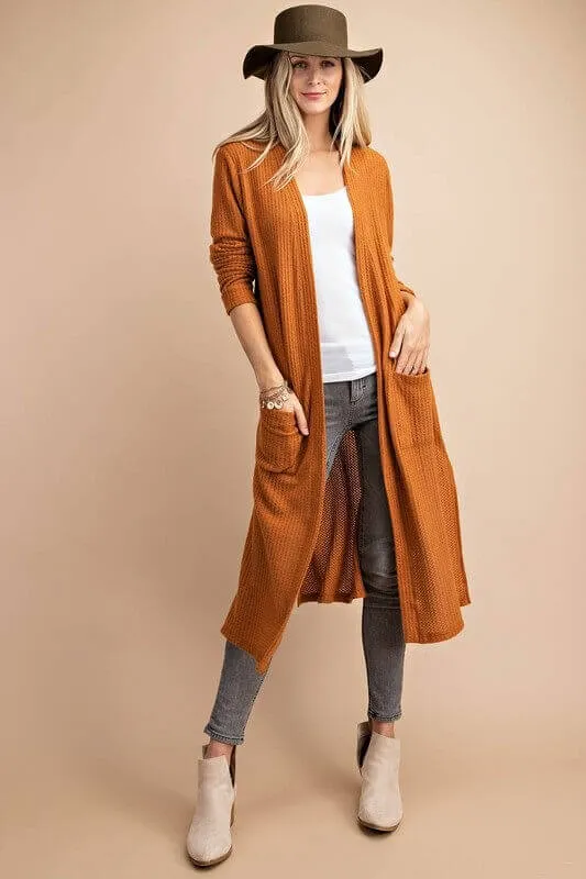 Hazel Open Front Long Pocket Cardigan