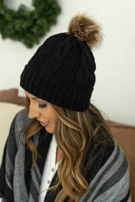 IN STOCK Carly Cable Knit Beanie - Black