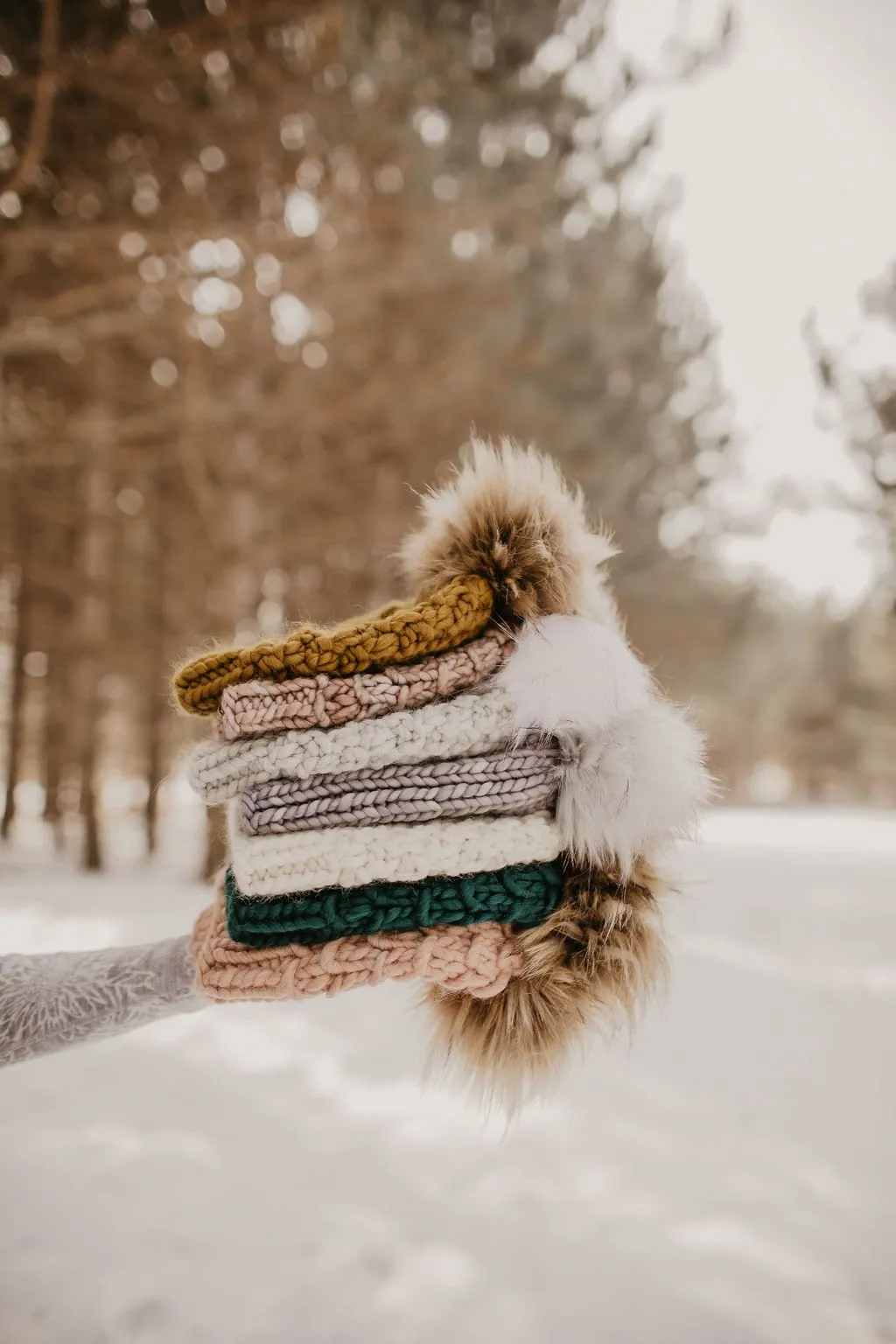 Ivory Peruvian Wool Knit Hat with Faux Fur Pom Pom