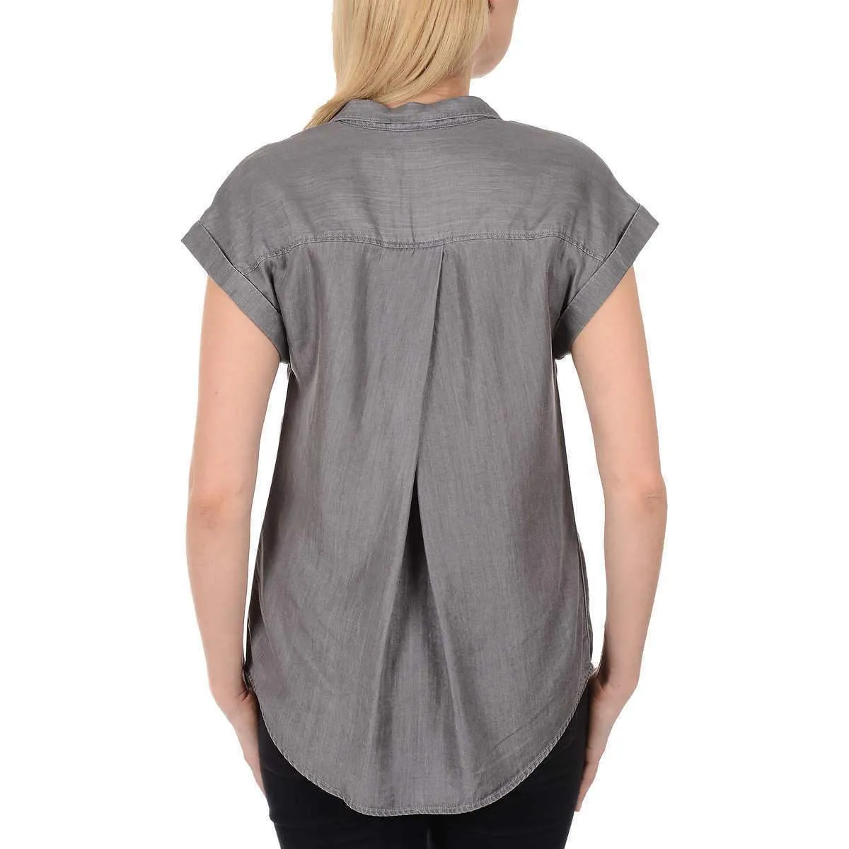 Jachs Girlfriend Grey Quinn Cap Sleeve Light Denim Chambray Womens Blouse