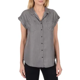 Jachs Girlfriend Grey Quinn Cap Sleeve Light Denim Chambray Womens Blouse