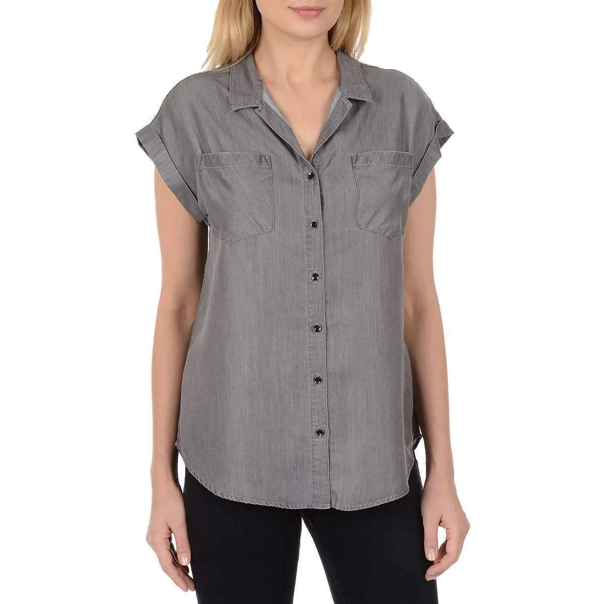 Jachs Girlfriend Grey Quinn Cap Sleeve Light Denim Chambray Womens Blouse