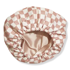 Kitsch - Satin Lined Flexi Shower Cap in Terracotta Checker