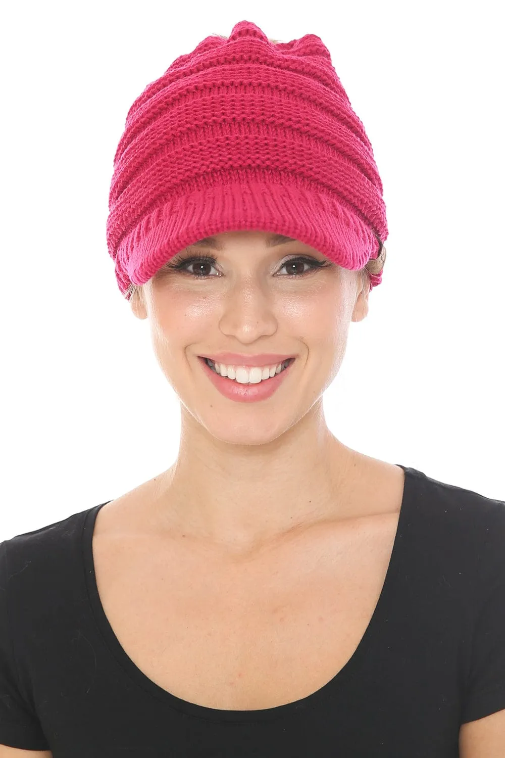 MB 131 - C.C Messy Bun Ponytail Visor Brim Beanie Hat