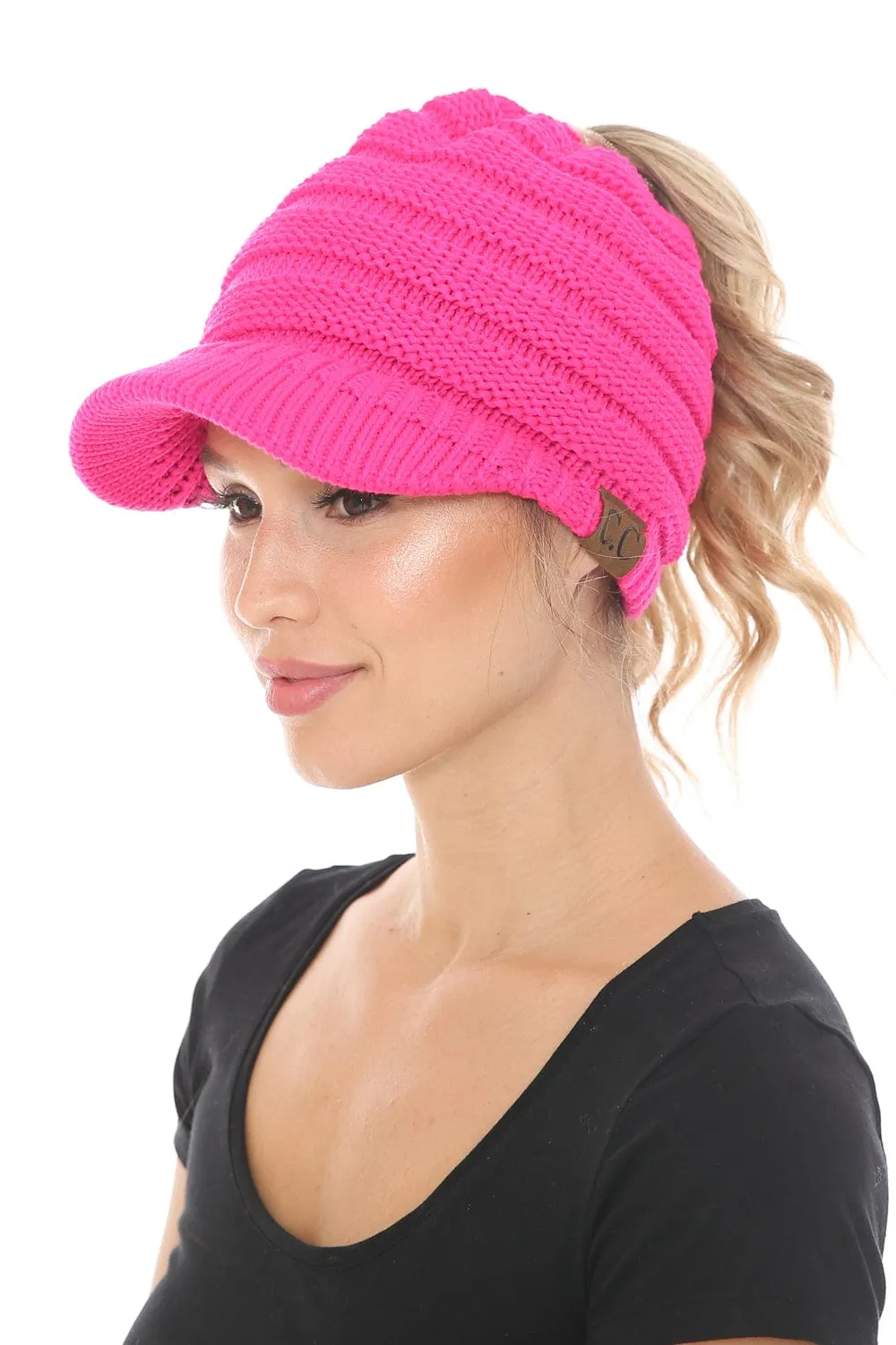 MB 131 - C.C Messy Bun Ponytail Visor Brim Beanie Hat