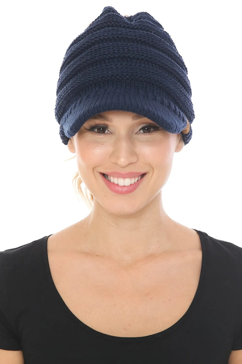 MB 131 - C.C Messy Bun Ponytail Visor Brim Beanie Hat