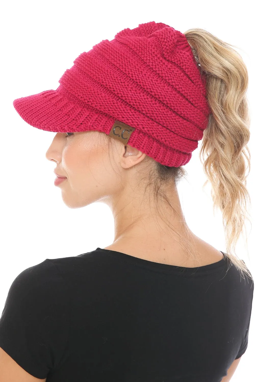 MB 131 - C.C Messy Bun Ponytail Visor Brim Beanie Hat