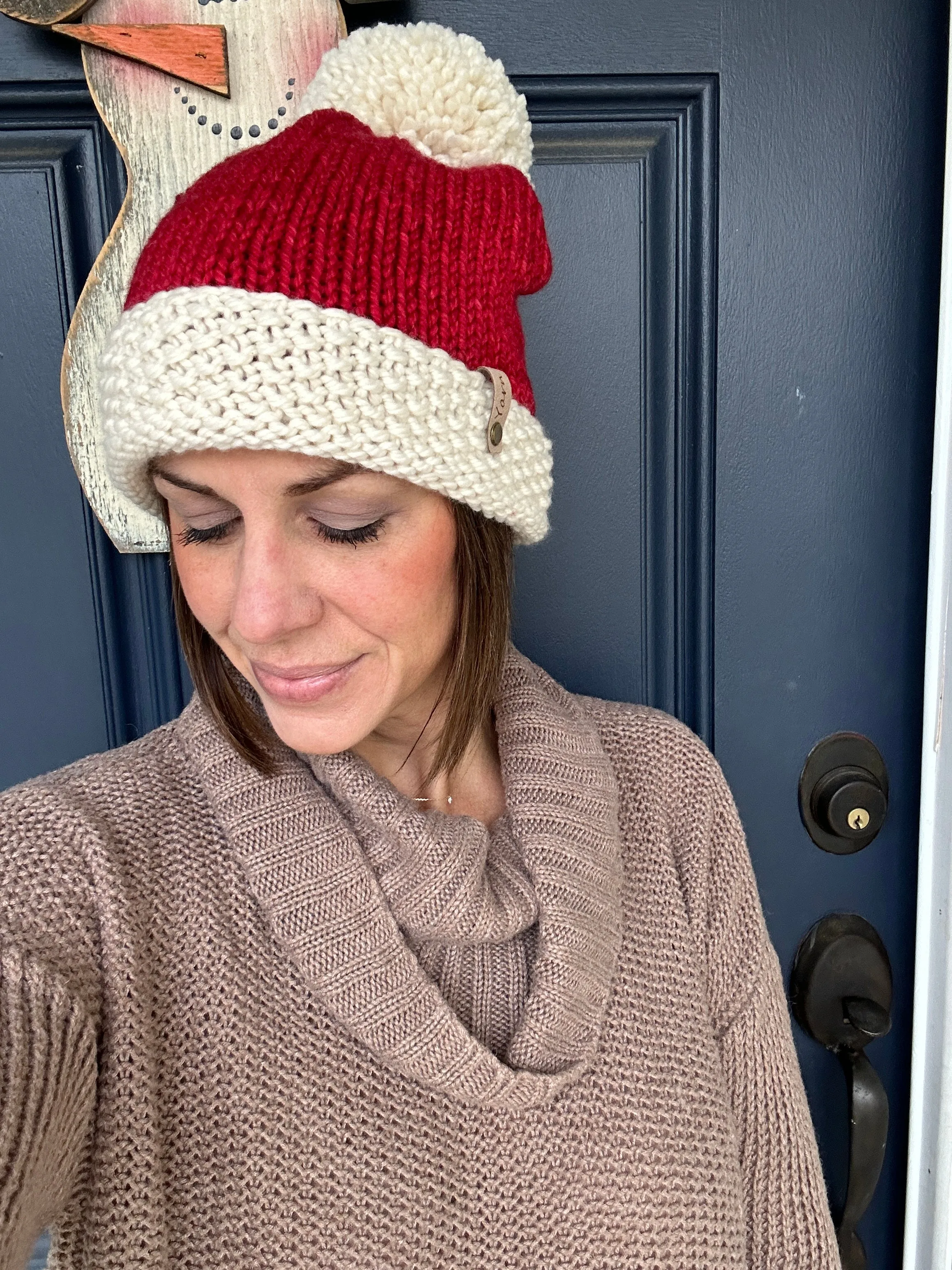 Merino wool knit Santa hat with yarn Pom