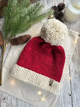 Merino wool knit Santa hat with yarn Pom