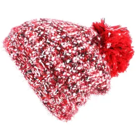 Mixed Yarn Chunky Slouch Beanie Bobble Hat with Super Soft Fleece Lining - Red