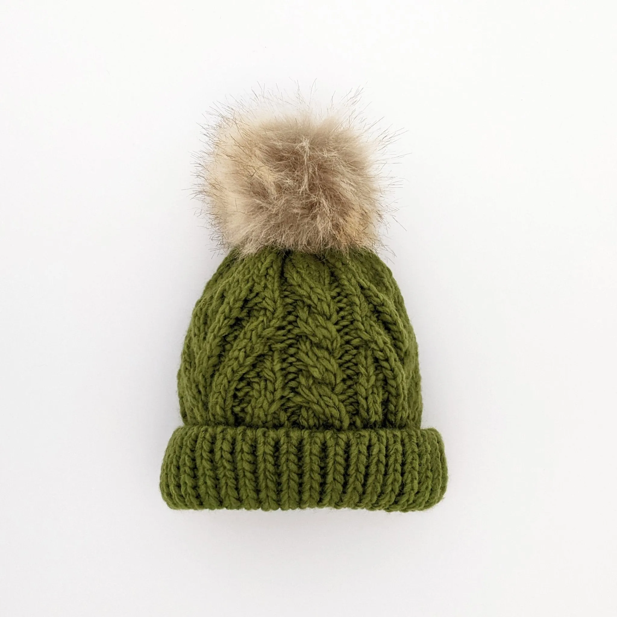 Mossy Pop Pom Pom Beanie Hat