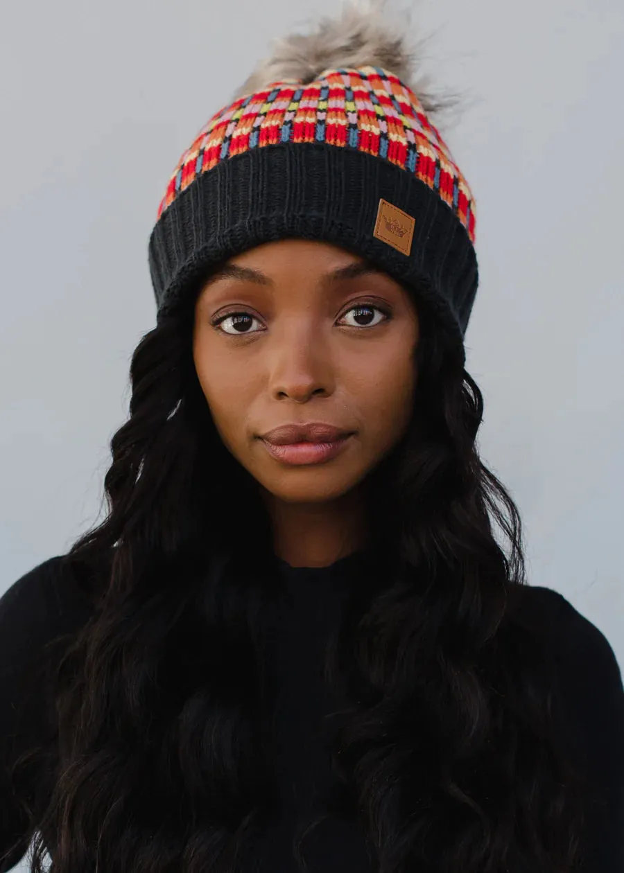 Multicolored Patterned Pom Hat