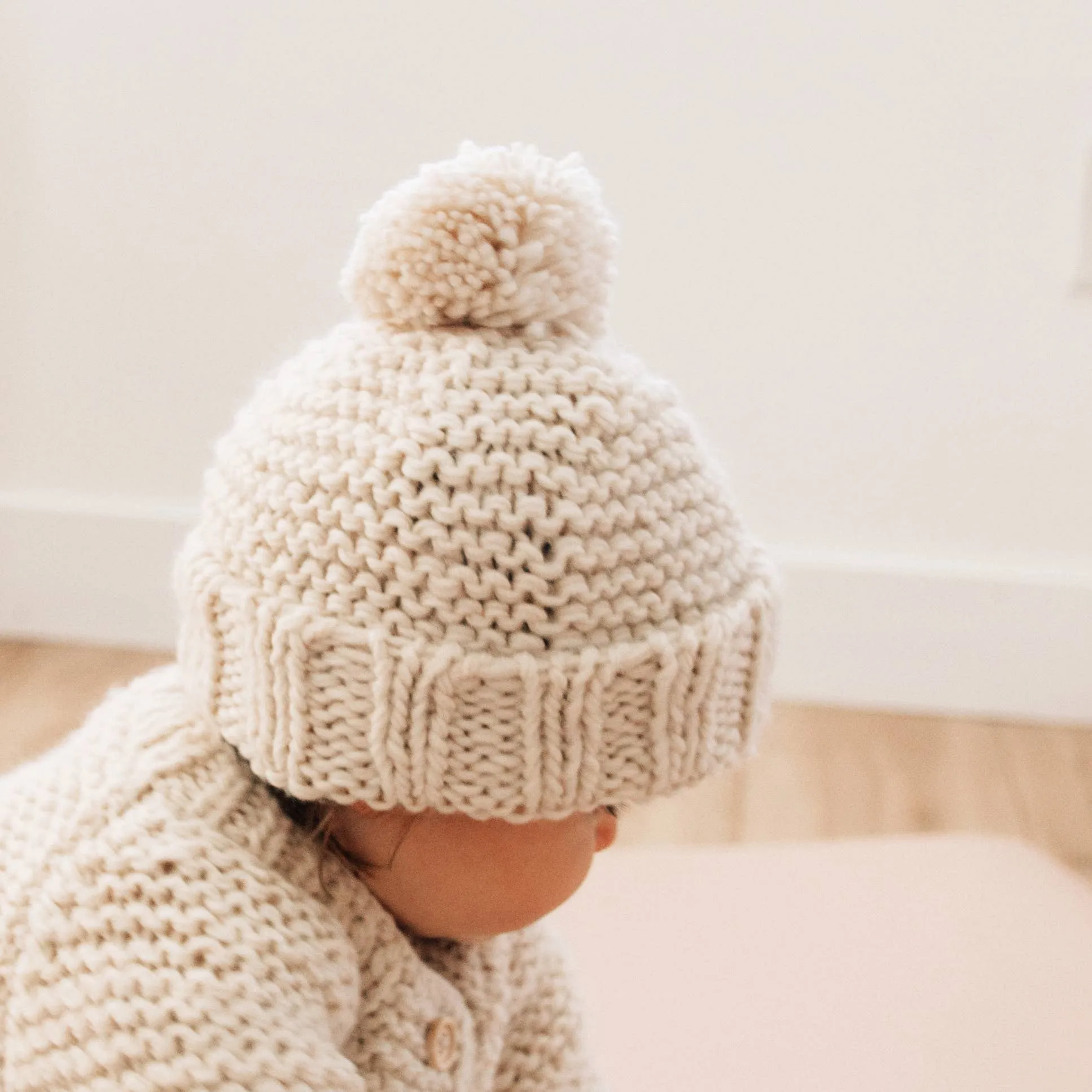 Natural Garter Stitch Beanie Baby & Kids